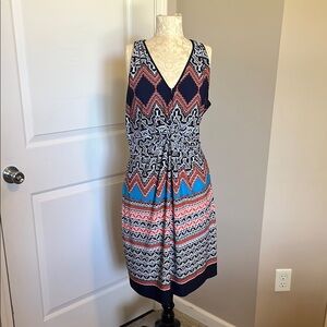 Laundry By Shelli Segal Blue and Pink Sleeveless V-Neck Sundress